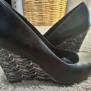Nine West Black and White Patterned Wedges